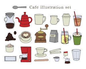 様々なカフェにあるものイラストセット