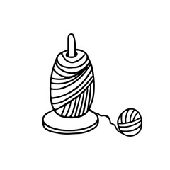 Hand drawn vector illustration in black ink on white background. Yarn holder in doodle sketch style. Isolated outline. Knitting logo element.