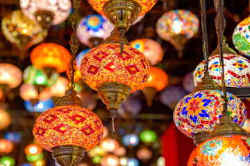 Turkish Lamp or Moroccan Lantern, Eastern style, decorative lamps at store, in Global Village, Dubai, United Arab Emirates