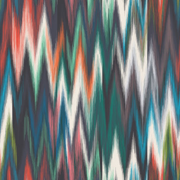 Blurred colorful ikat chevron tribal ethnic motif. Eps 10 graphic wavy zig zag seamless repeat vector pattern swatch.