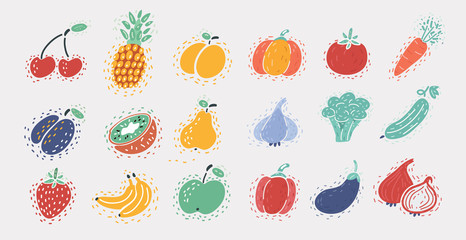 Vegetable and fruit set on white