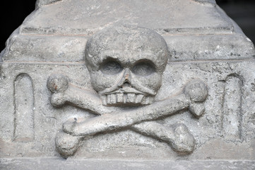 Skull and crossbones on a tombstone of the nineteenth century