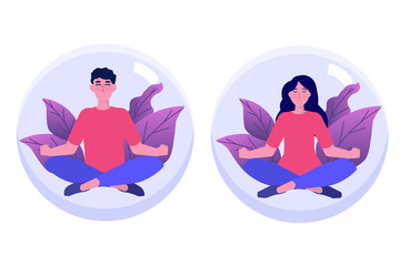 Personal space, introvert concept. Meditation, calm flat charact