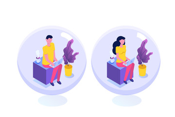 Personal space, introvert concept. Meditation, calm flat charact