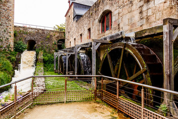 Water Mill in medieval Castle of Fougeres in Brittany, north-west  France.