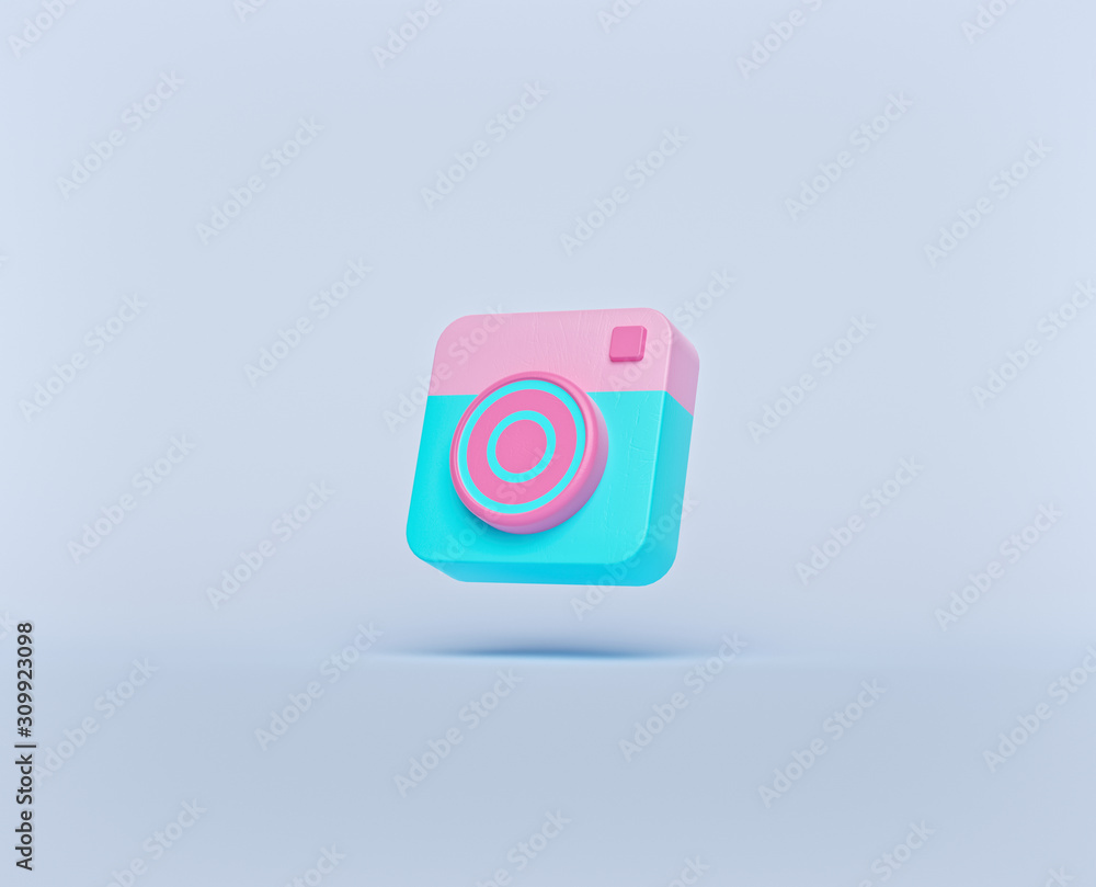 Poster fancy camera icon isolated on pastel background. social media concept. creative minimal style. 3d re