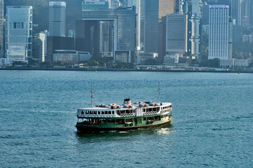 Passenger Boat with Hong Kong Backdrop