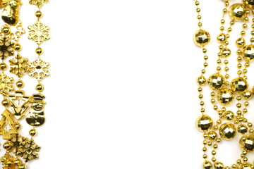 Holiday background Christmas garland gold decoration on white background