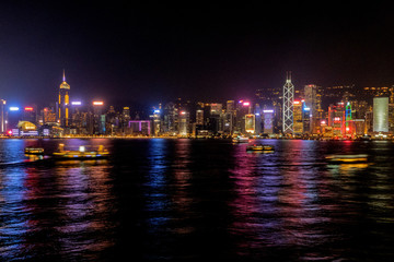 Fototapeta premium Night Cityscape of Hong Kong Lightshow