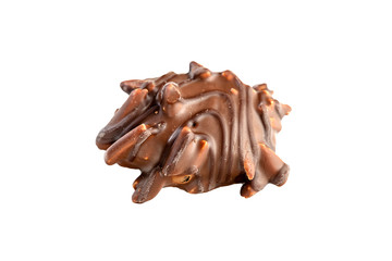 Delicious chocolate candy with nuts isolated on white background.