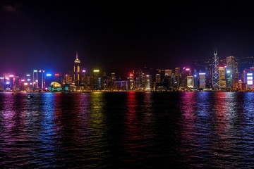 Fototapeta premium Night Cityscape of Hong Kong Light Show
