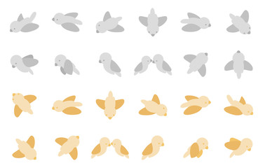 set gray brown bird cartoon action movement symbol icon for idea web game design