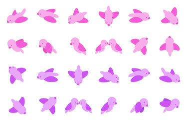 set pink purple bird cartoon action movement symbol icon for idea web game design