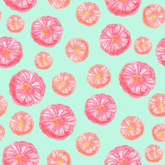 Seamless pattern of garden roses on turquoise background