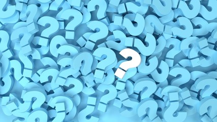 White question mark on a background of blue question marks. 3d illustration design
