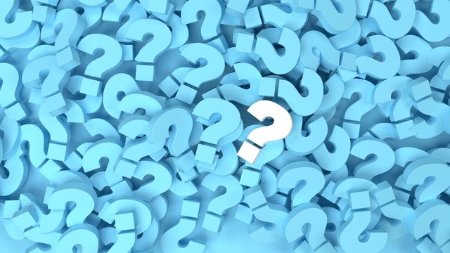 White question mark on a background of blue question marks. 3d illustration design