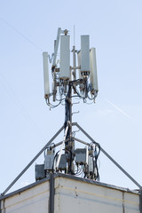 3G, 4G and 5G cellular. Base Station or Base Transceiver Station. Telecommunication tower with...