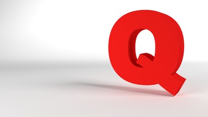 The Letter Q in red on a white background 3d render