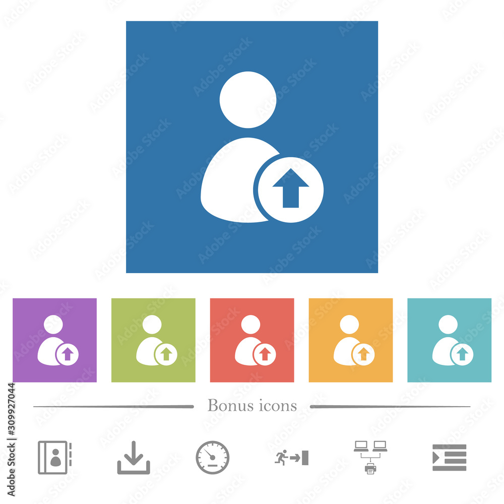 Poster move up user flat white icons in square backgrounds