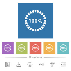 100 percent loaded flat white icons in square backgrounds