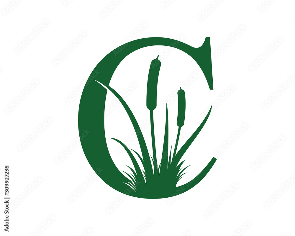 Sticker letter c with reeds grass logo vector 001