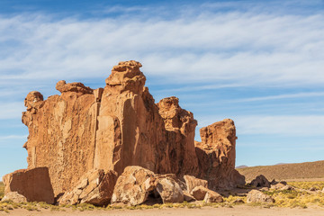 Fototapeta premium Eroded rocks at Italia Perdida in Bolivia.