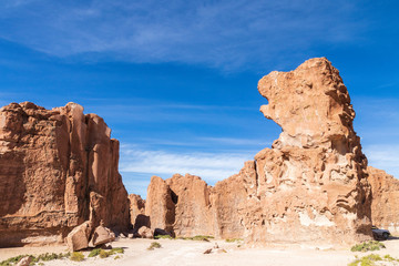 Fototapeta premium Eroded rocks at Italia Perdida in Bolivia.