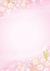 桜の和風背景素材 縦 ピンク