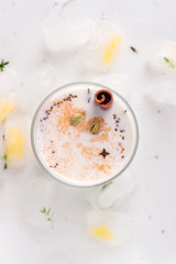 Lassi Indian traditional, milk drink, fermented drink on a white background