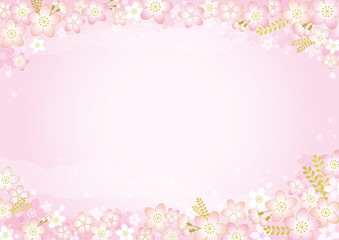 桜の和風背景素材 横 ピンク