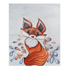 Bright watercolor banner red fantasy fox animal.