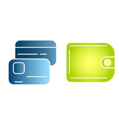Obraz premium Plastic card vs. wallet cash and cashless cash settlement flat icon gradient on white background isolated vector