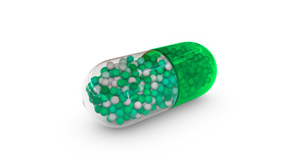 Green tablet on white background. Medical illustration. 3D render