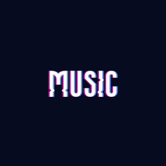 Glitch text word music on dark blue background  