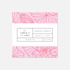 Vector patten for cosmetics with label template design. Pattern or wrapping paper for package and beauty salons. Lotus flowers. Organic, natural cosmetic.