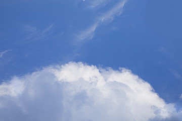 Huge fluffy white cloud on blue sky in background