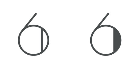 Número 6 del alfabeto en tipografía tipo art deco estilo Broadway. Versión contorno y relleno en color gris