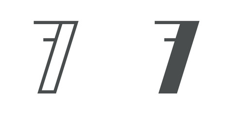 Número 7 del alfabeto en tipografía tipo art deco estilo Broadway. Versión contorno y relleno en color gris © teracreonte