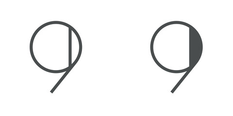 Número 9 del alfabeto en tipografía tipo art deco estilo Broadway. Versión contorno y relleno en color gris © teracreonte