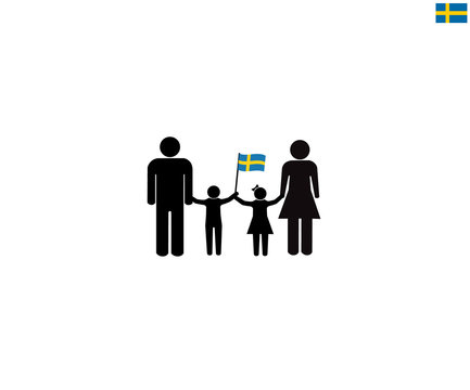 Swedish family with Kingdom of Sweden  national flag, we love sweden concept, sign symbol background, vector illustration.