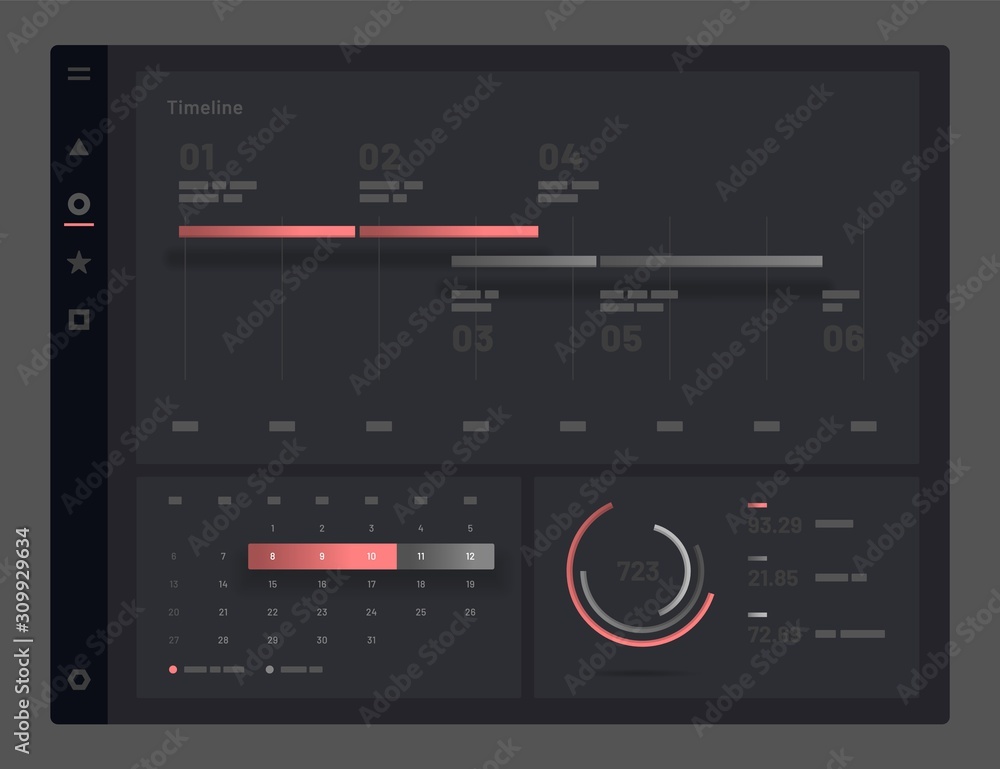 Poster web app dashboard ui and ux kit. elements of infographics on a black background. use in presentation
