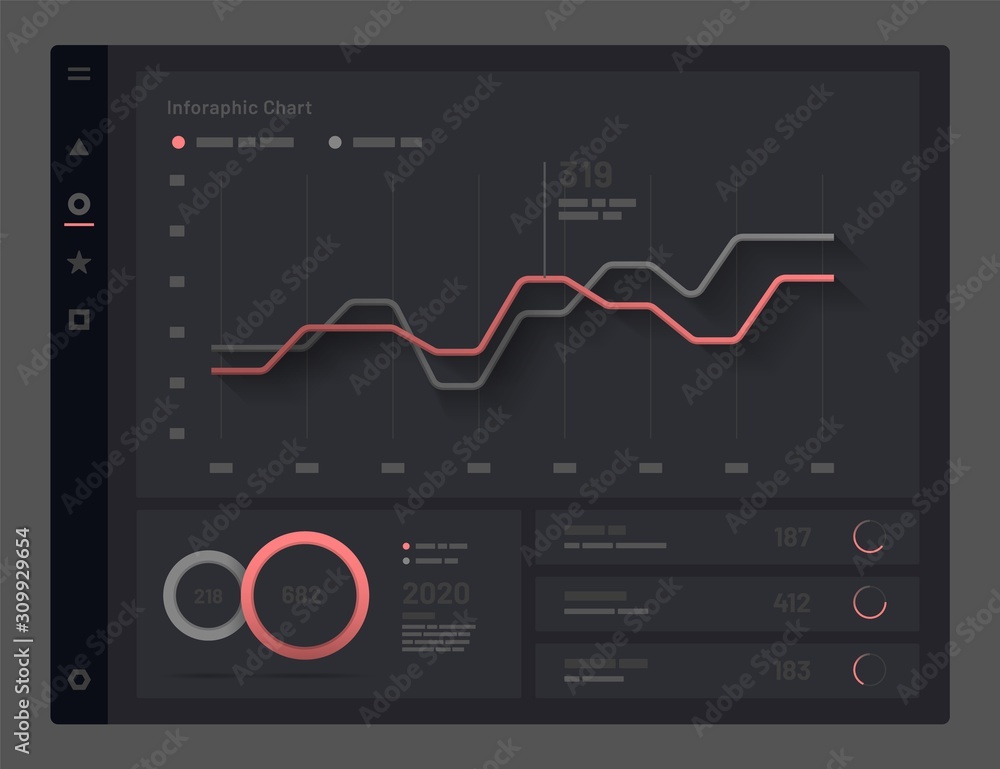 Poster web app dashboard ui and ux kit. elements of infographics on a black background. use in presentation
