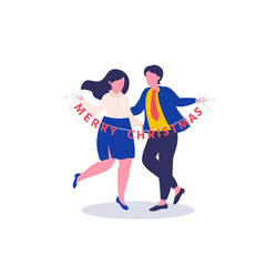 Couple with sparklers celebrates new year and Christmas. New Year celebration concept. Vector illustration can use forinvitation, banner, postcard, web page.