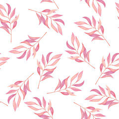 Fototapeta na wymiar Watercolor seamless pattern with branches on white background.