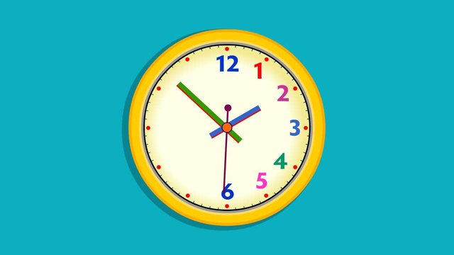Animated yellow childs Clock cartoon illustration with numbers animation rising and falling
