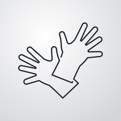 Icono plano lineal guantes de trabajo en fondo gris