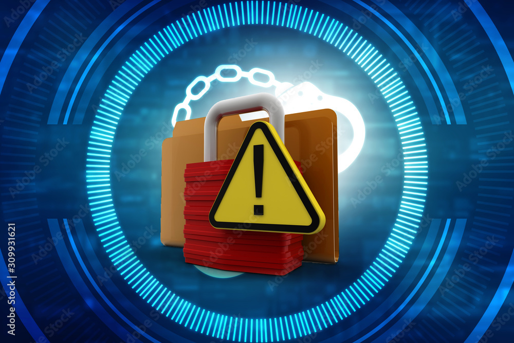 Poster yellow folder and lock. data security concept. 3d rendering