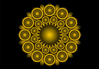 Mandala with circular shapes on black background
