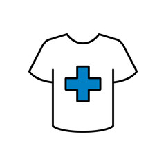 Obraz premium Icono plano lineal camiseta t con cruz grande en color azul
