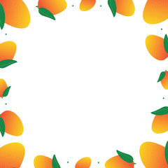 Vector cartoon style frame, card template with fresh mango fruits.